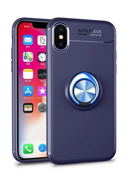 Apple iPhone XS Max Kılıf Range Yüzüklü Silikon - Mavi