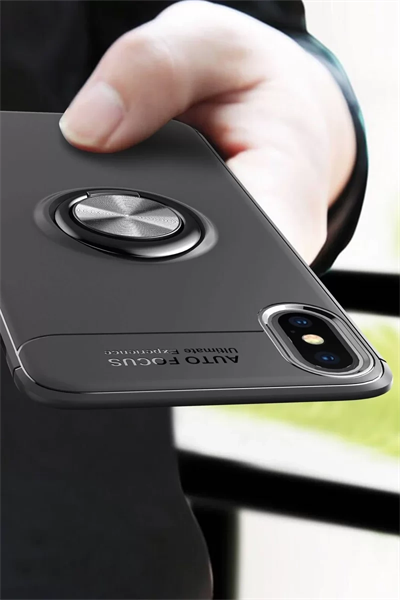 Apple iPhone XS Max Kılıf Range Yüzüklü Silikon - Siyah-Mavi