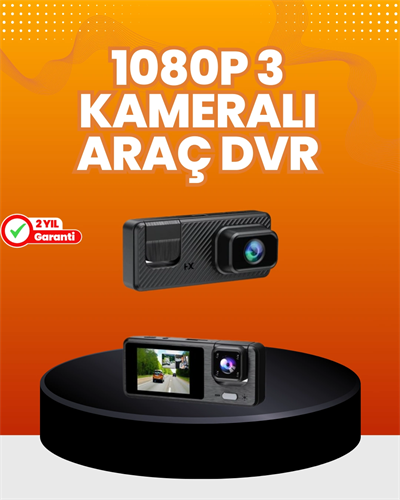 Araç İçi Güvenlik Kamerası | 3 Kanallı, 24 Saat Park Kaydı Destekli