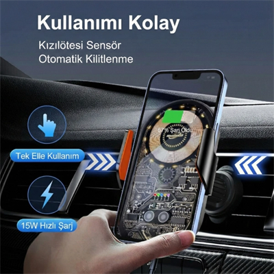 Araç İçi Kablosuz Şarjlı Telefon Tutucu