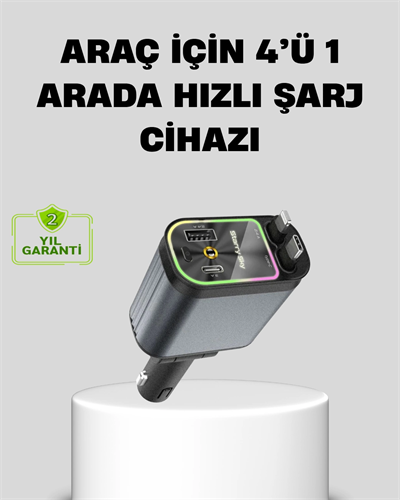 Araç Şarj Cihazı 66W 4 Portlu Hızlı Şarj ve LED Işıklı