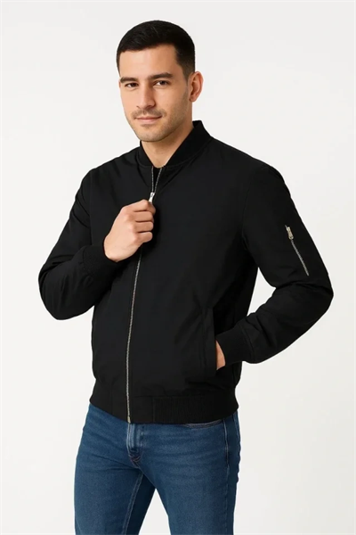 Arka Bomber Ceket - Siyah