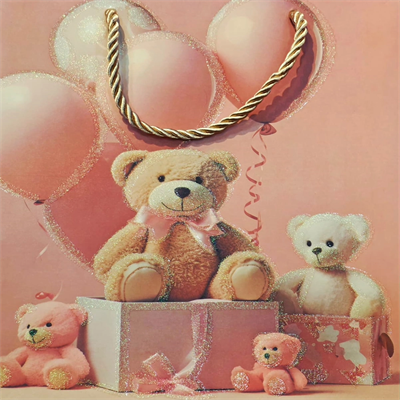 Ayıcık Desenli Pembe Büyük Boy Karton Hediye Çantası