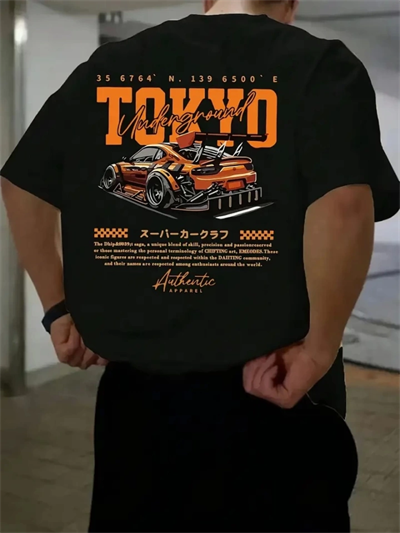Baskılı Oversize Bisiklet Yaka T-shirt - Siyah