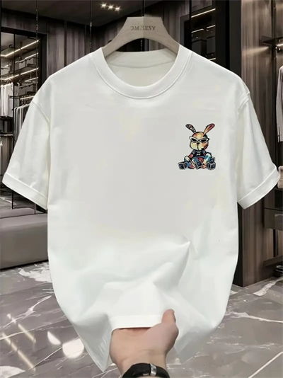 Baskılı Oversize Bisiklet Yaka T-shirt - Beyaz
