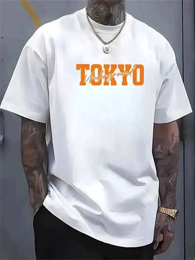Baskılı Oversize Bisiklet Yaka T-shirt - Beyaz