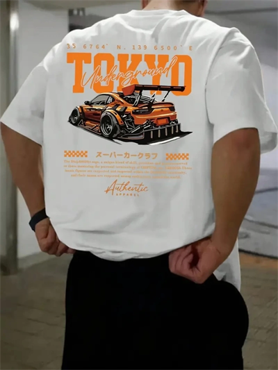 Baskılı Oversize Bisiklet Yaka T-shirt - Beyaz