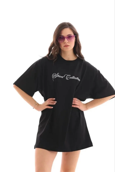 Baskılı T-Shirt Kısa Kol Bisiklet Yaka Regular Rahat Kalıp Günlük Tişört - Siyah