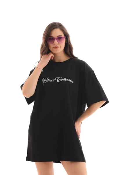 Baskılı T-Shirt Kısa Kol Bisiklet Yaka Regular Rahat Kalıp Günlük Tişört - Siyah