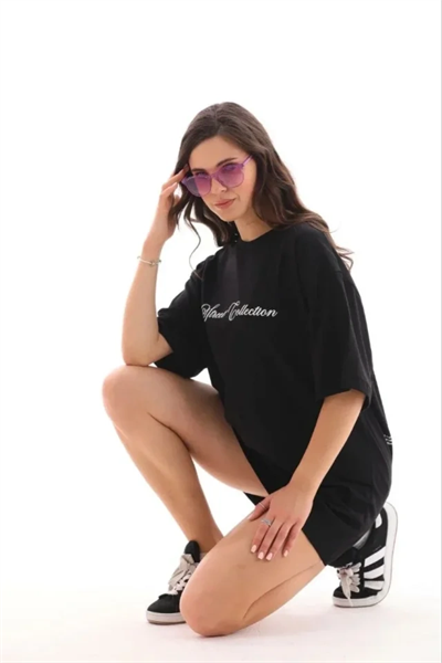 Baskılı T-Shirt Kısa Kol Bisiklet Yaka Regular Rahat Kalıp Günlük Tişört - Siyah