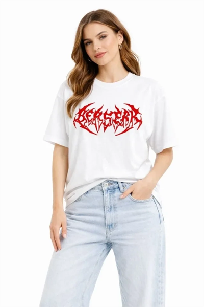 Baskılı T-Shirt Yazlık Kısa Kol Bisiklet Yaka Rahat Kalıp Tişört - Beyaz
