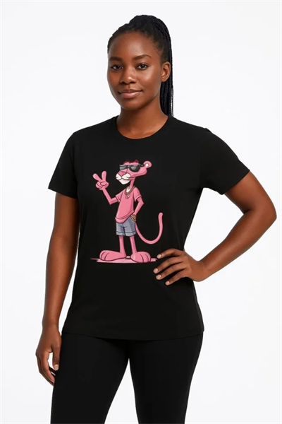 Bisiklet Yaka Kısa Kollu Baskılı T-shirt - Siyah