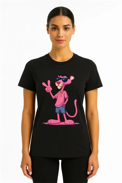 Bisiklet Yaka Kısa Kollu Baskılı T-shirt - Siyah