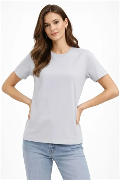 Bisiklet Yaka Tişört  Regular Kalıp Basic Pamuklu  Günlük Kullanım  T-shirt - Gri
