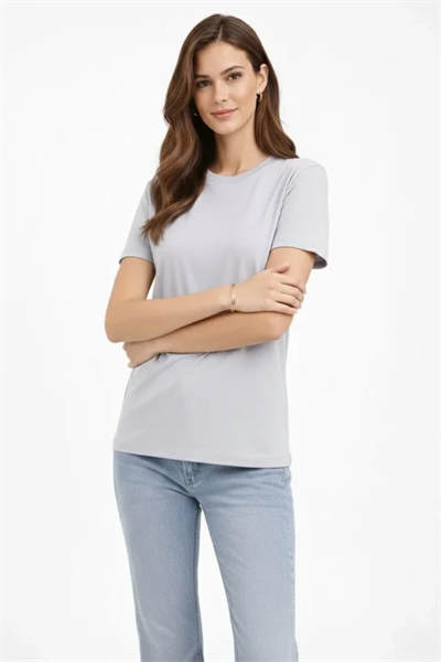 Bisiklet Yaka Tişört  Regular Kalıp Basic Pamuklu  Günlük Kullanım  T-shirt - Gri