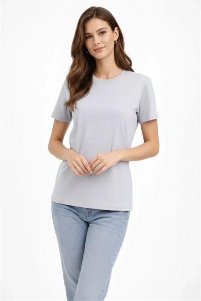 Bisiklet Yaka Tişört  Regular Kalıp Basic Pamuklu  Günlük Kullanım  T-shirt - Gri