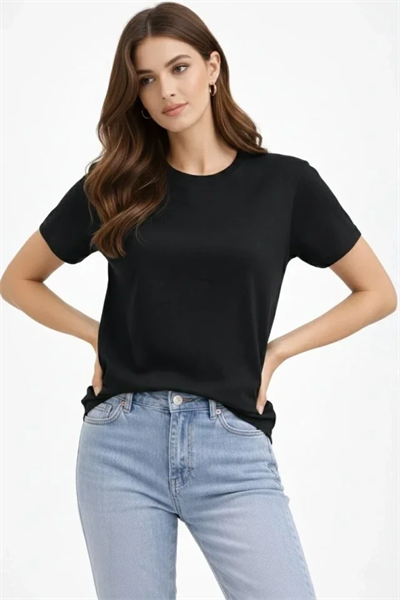 Bisiklet Yaka Tişört Regular Kalıp Basic Pamuklu Günlük Kullanım T-shirt - Siyah
