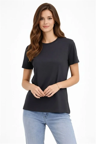 Bisiklet Yaka Tişört Regular Kalıp Basic Pamuklu Günlük Kullanım T-shirt - Füme