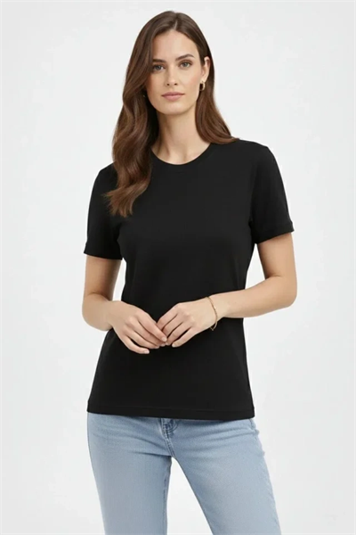 Bisiklet Yaka Tişört Regular Kalıp Basic Pamuklu Günlük Kullanım T-shirt - Siyah