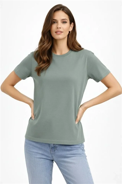 Bisiklet Yaka Tişört Regular Kalıp Basic Pamuklu Günlük Kullanım T-shirt - Mint Yeşili