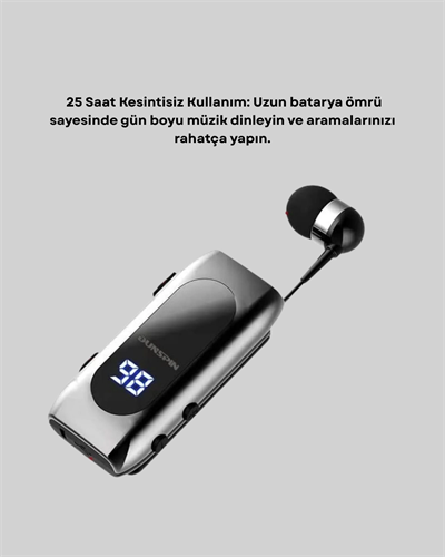 Bluetooth 5.2 Klipsli Kablosuz Kulaklık – Dijital Ekran & Titreşimli Uyarı