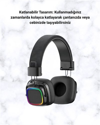 Bluetooth 5.3 Rainbow Işıklı Kulak Üstü Kablosuz Kulaklık