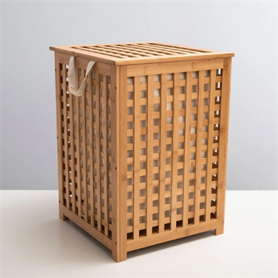 Büyük Boy Ahşap Bambu Kirli Sepeti 45x45x62