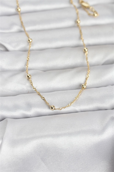CM 14K Gold Renk Burgu ve Top Zincirli Model 60 cm Kadın Kolye