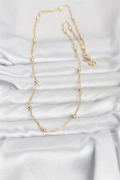 CM 14K Gold Renk Burgu ve Top Zincirli Model 60 cm Kadın Kolye