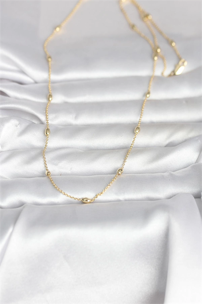 CM 14K Gold Renk Damla Topçuk Model Zincirli 60 cm Kadın Kolye