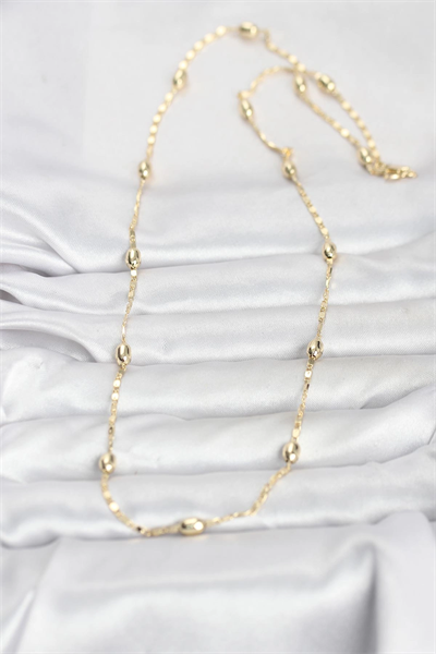 CM 14K Gold Renk Damla Topçuklu Zincir Model 60 cm Kadın Kolye