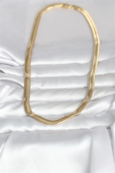 CM 14K Gold Renk Kalın Yassı Yılan Zincir Model 45 cm Kadın Kolye