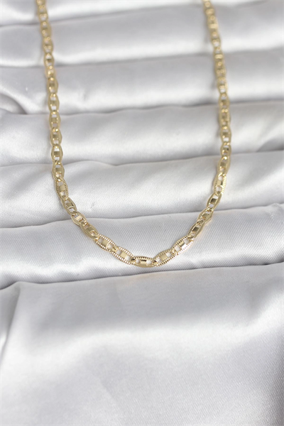 CM 14K Gold Renk Lazer Kesim Zincirli Model 60 cm Kadın Kolye