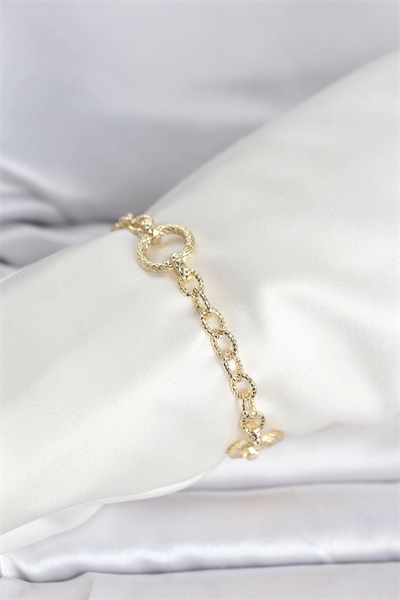 CM 14K Gold Renk Lazerli Halka Model Kadın Bileklik