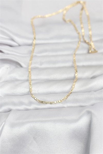 CM 14K Gold Renk Lazerli Yassı Model Zincirli 60 cm Kadın Kolye