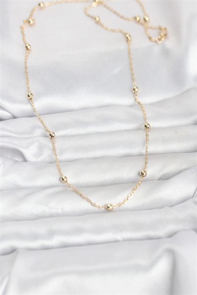 CM 14K Gold Renk Pirinç Top Zincirli 60 cm Kadın Kolye