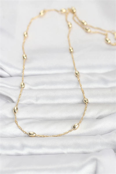 CM 14K Gold Renk Topçuklu Burgu Zincir Model 60 cm Kadın Kolye