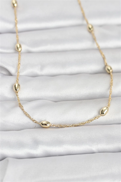 CM 14K Gold Renk Topçuklu Burgu Zincir Model 60 cm Kadın Kolye