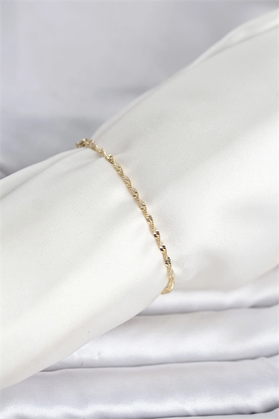 CM 14K Gold Renk Yassı Ezme Burgu Model Kadın Bileklik