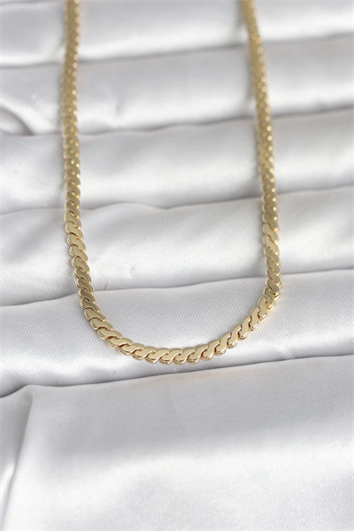CM 14K Gold Renk Yassı Ezme Zincir Model 60 cm Kadın Kolye