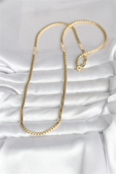 CM 14K Gold Renk Yassı Ezme Zincir Model 60 cm Kadın Kolye