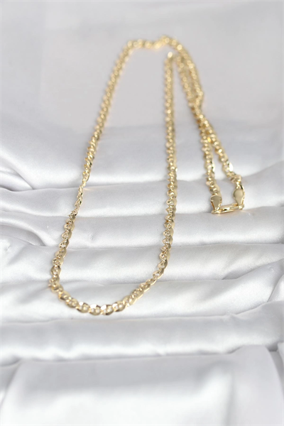 CM 14K Gold Renk Yassı Oval Zincirli Model 60 cm Kadın Kolye