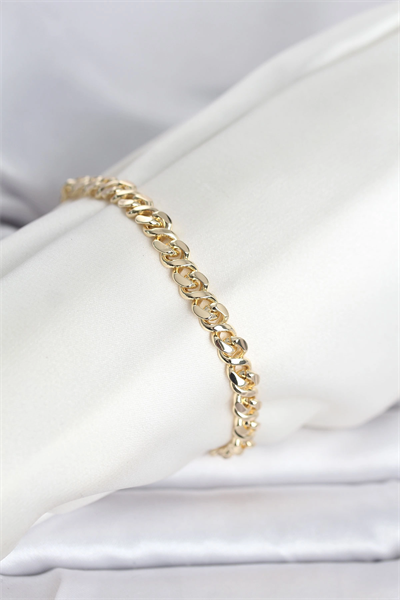CM 14K Gold Renk Yassı Zincir Model Kadın Bileklik