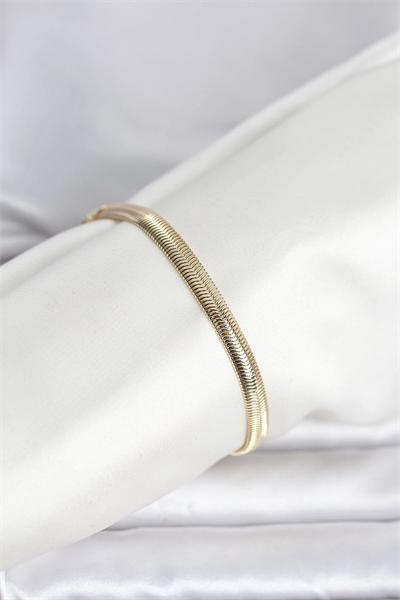 CM 14K Gold Renk Yassı Zincir Yılan Model Kadın Bileklik