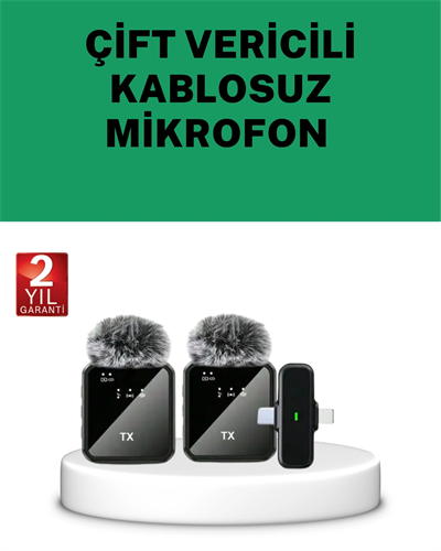 Canlı Yayın ve Video Çekimleri İçin Çiftli Kablosuz Yaka Mikrofon
