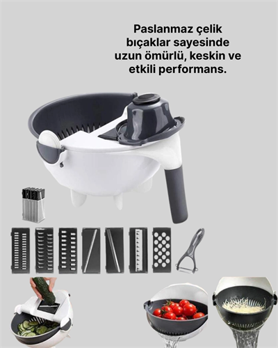 Çok Fonksiyonlu Dilimleyici ve Süzgeçli Mutfak Aparatı