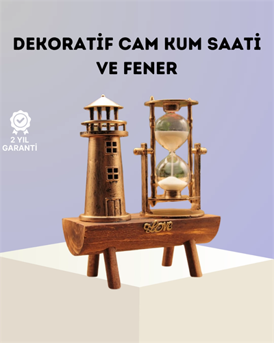 Dekoratif Ahşap Kum Saati ve Deniz Feneri Figürlü Masa Süsü – Şık ve Fonksiyonel Tasarım