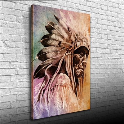 Dekoratif Yaşlı Kızılderili Erkek Portre Kanvas Tablo 50 x 70