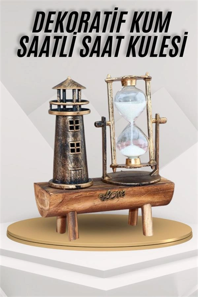 Deniz Feneri Kum Saati Ahşap Görünümlü Vintage Tarz Biblo