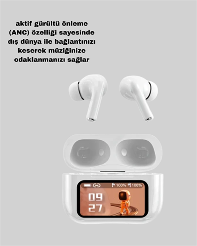 Dokunmatik Ekranlı Bluetooth Kulaklık – ANC, Suya Dayanıklı, Powerbank Kutulu